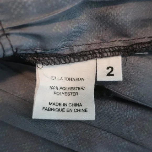 ULLA JOHNSON MINI DRESS PIERA CHARCOAL PRINTED PLEATED SATIN SIZE 2 LONG SLEEVE - Picture 7 of 8